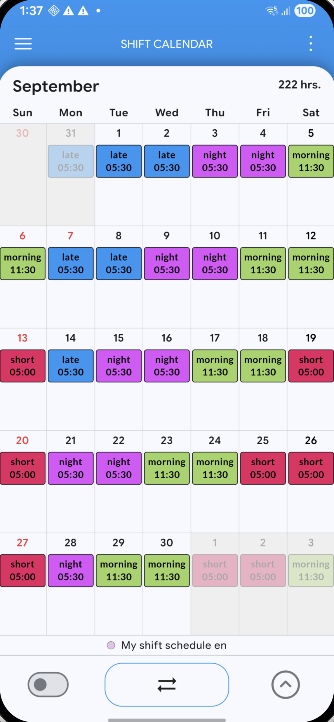Shift calendar